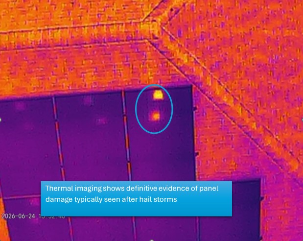 Infrared drone image showing solar cell damage