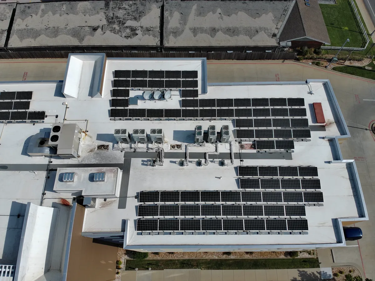 Commercial solar array inspected by drone