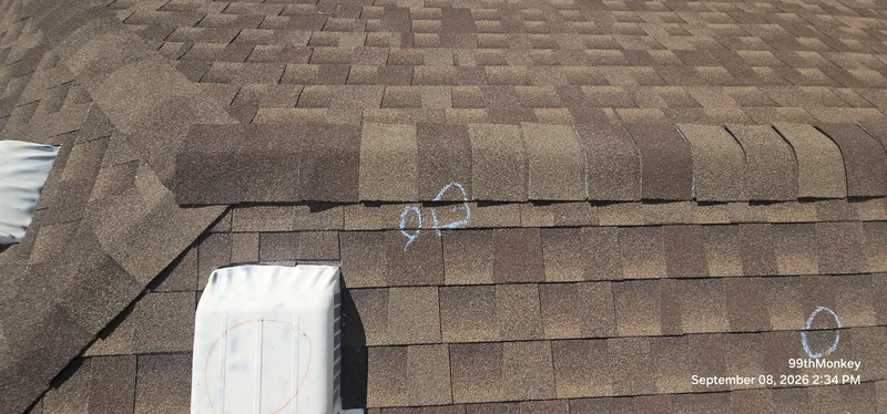 Roof vent and ridge-cap shingles with inspection chalk marks